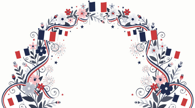 French Flag Garland Arch with Flowers and Fireworks