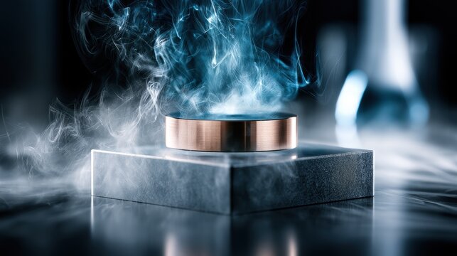 Superconducting levitating disc on a magnetic base with liquid nitrogen vapor