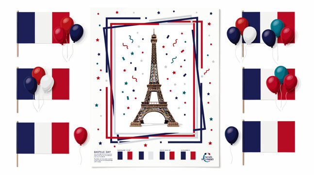 French National Day Celebration: Eiffel Tower, Flags, Balloons & Confetti