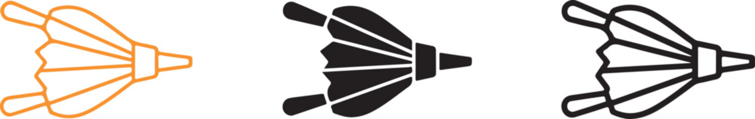 Minimalist fire bellows icon set featuring three distinct styles of handheld air pumping tools for traditional hearth maintenance with thick line variations plain white background © Nayem
