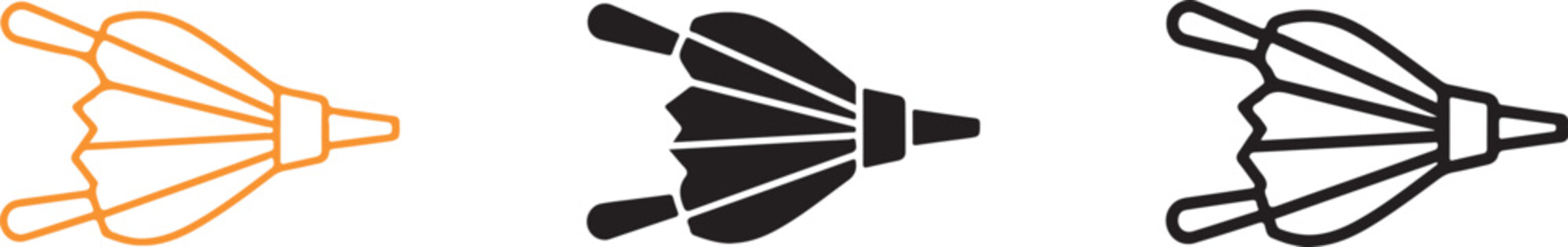 Minimalist fire bellows icon set featuring three distinct styles of handheld air pumping tools for traditional hearth maintenance with thick line variations plain white background