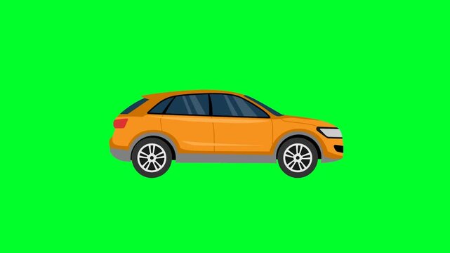 yellow car driving moving flat cartoon on green screen