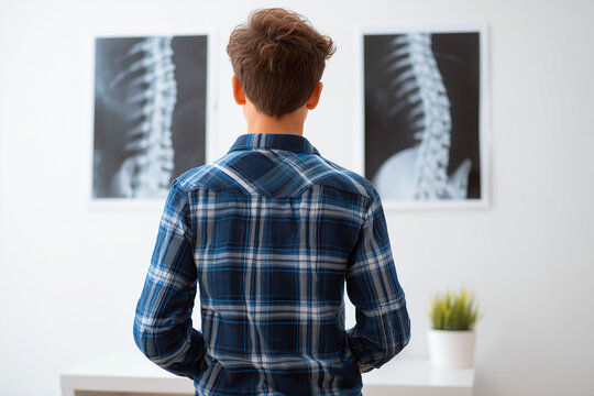 Teenager Undergoing Scoliosis Screening at Orthopedic Clinic &ndash; Spine Curvature Assessment and Early Diagnosis
