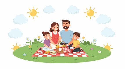 Naklejka premium Happy Family Picnic in Sunny Park - Outdoor Recreation