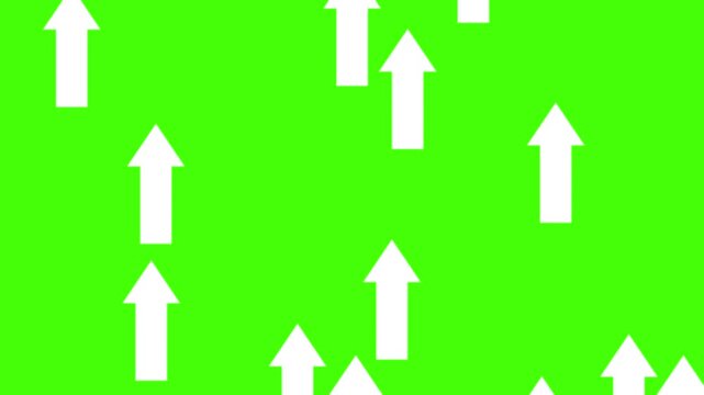 White arrows pointing upward pattern on green screen chroma key background upward arrows, white arrow icons, green screen, chroma key, direction pattern, navigation symbols, pointer overlay, movement,
