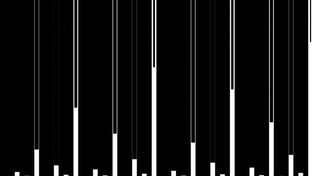 Parallel vertical black bars recursively duplicating and expanding to create a sophisticated, sweeping curtain effect.