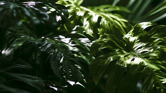 Serene monstera leaves offer tranquil beauty a lush green escape evoking peaceful abundance and natural grace