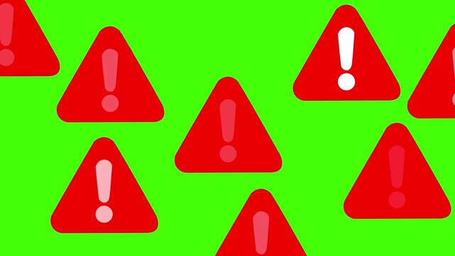 Red warning triangles on green screen background with exclamation marks pattern red warning triangle, green screen, exclamation mark, chroma key, hazard symbols, alert pattern, caution sign, danger w