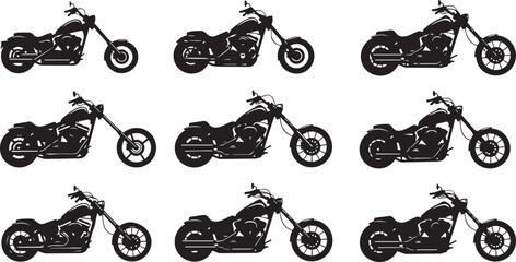 Motorcycle silhouettes in a grid against a white background representing freedom and power © SDR