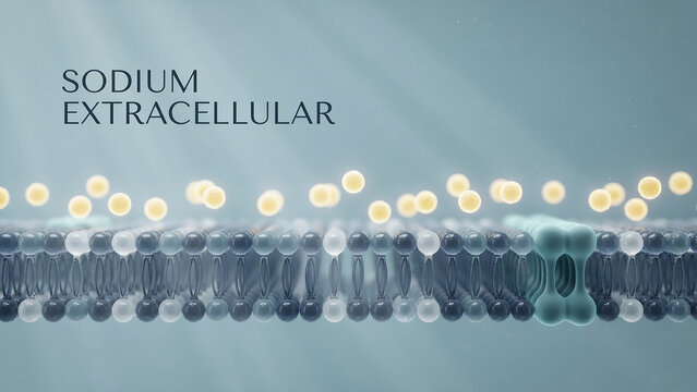 Sodium extracellular fluid cell membrane transport process with sodium ions passing through  cell biology concept