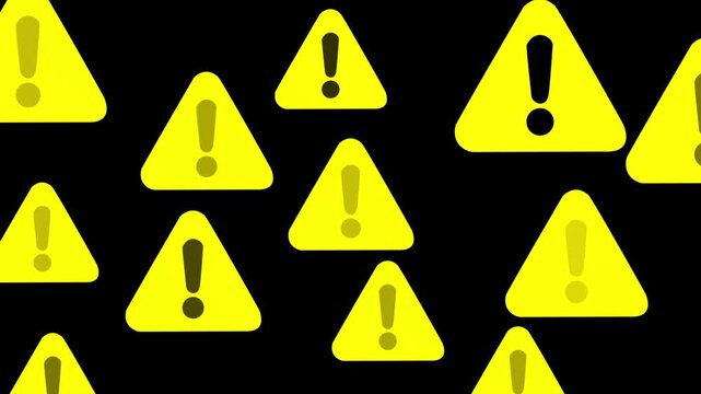 Yellow warning triangles on black background with hazard exclamation marks yellow warning triangle, black background, exclamation mark, hazard icon, caution sign, danger alert, warning pattern, safety