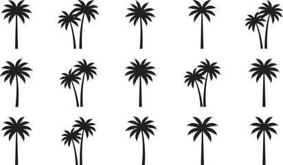 Palm trees in silhouette against a white background for tropical design elements © SDR