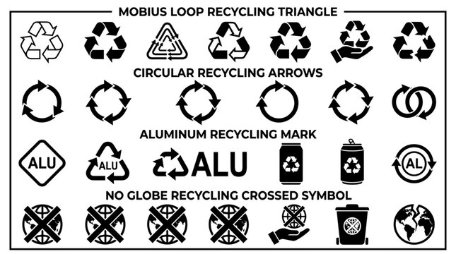 Collection of Recycling Symbols and Icons.