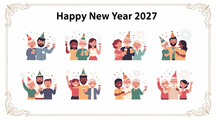 Fototapeta premium Happy New Year 2027 Celebration Diverse Groups Festive Party