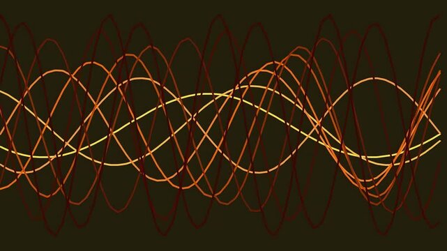 Abstract background with overlapping golden sine wave patterns on a dark backdrop.