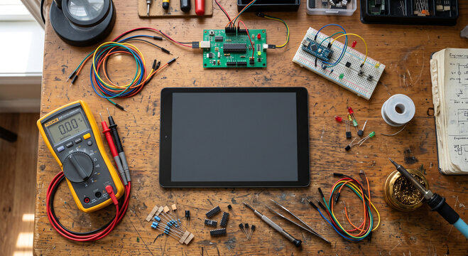 Electronic components and devices arranged for project creation and testing