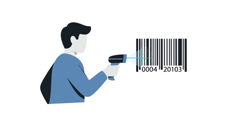 Person scanning barcode with handheld device illustration. © Cirus