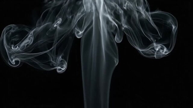 A delicate plume of white smoke rises against a black background