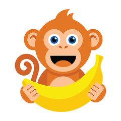 Fototapeta premium Monkey holding banana smiling cartoon character
