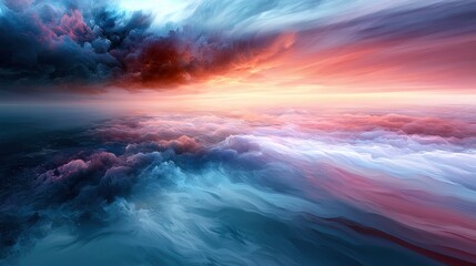 Fototapeta premium Surreal dreamlike landscape of swirling clouds at sunset