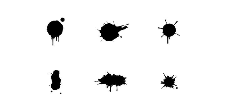 Ink Splatters Arranged in a 2x3 Grid on a White Background Featuring Splatter, Black, Art with Design and Illustration Elements