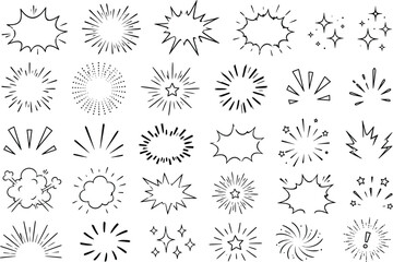 Obraz premium Comic burst doodles. Line twinkle icon with manga effect and chalk sunburst, surprise element. Vector Comic burst doodles. Line twinkle icon with manga effect and chalk sunburst, surprise element.