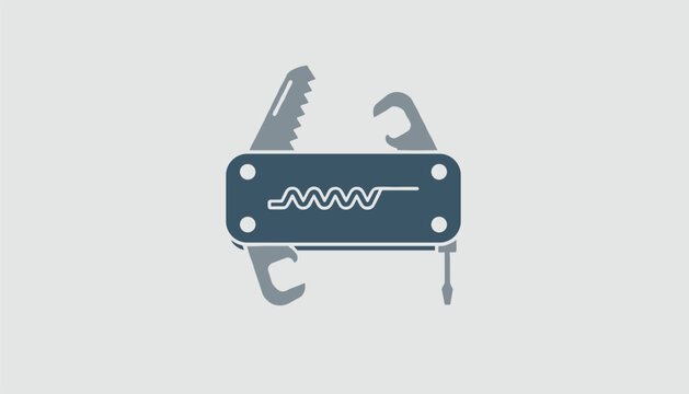 Pocket multi tool utility knife icon showing various blades, a saw, corkscrew, and screwdriver tools.