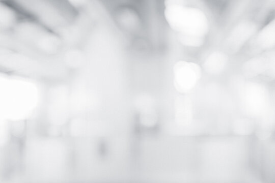 Blurred White Office Interior Abstract Background With Copy Space