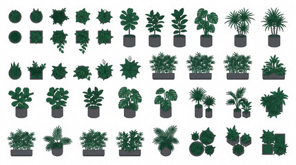 Fototapeta premium Office Indoor Plant Icons Top View Architectural Vector Symbol Collection