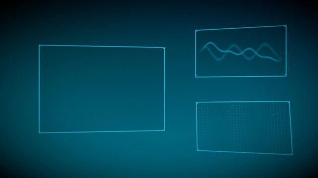 Balanced tri-panel arrangement showcasing a spatial computing UI featuring a frosted glass interface with integrated tracking markers and volumetric dust.