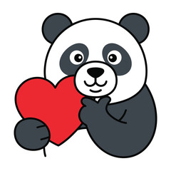 Naklejka premium Cute panda bear holding red heart symbol