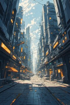 Neon digital art concept futuristic cyberpunk alley civilization high technology city