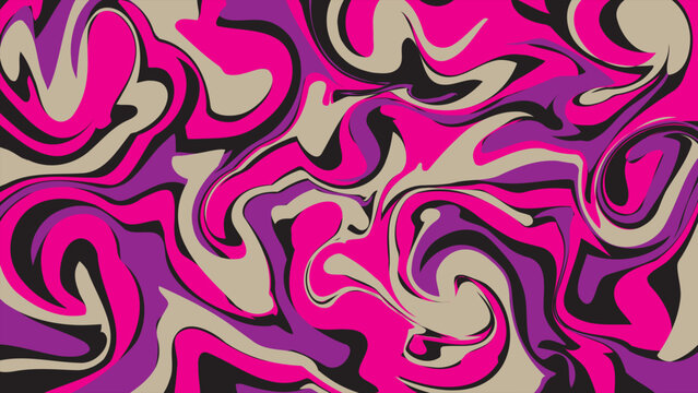 Abstract psychedelic marble pattern with bold hot pink, purple, black, and beige swirls
