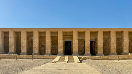 Fototapeta premium Beautiful interiors and ancient hieroglyphs in the Temple of Seti I in Abydos, Egypt.