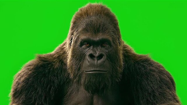 Exhausted Gorilla Reacting with Soul-Crushing Disbelief and a Deadpan Stare, Suppressed Rage Concept, Green Screen Chroma Key.