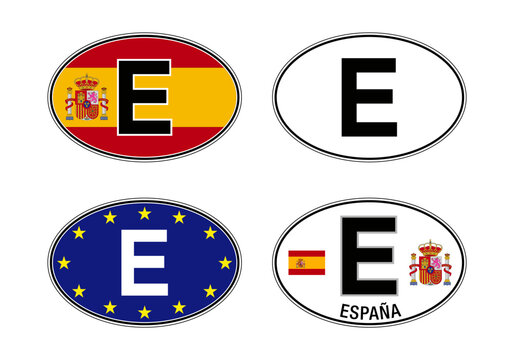 Spain, oval international vehicle registration code license plate sticker, vector illustration