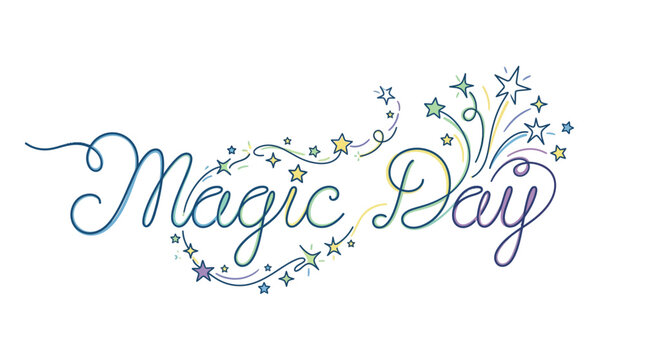 Elegant cursive lettering with decorative stars and sparkles.