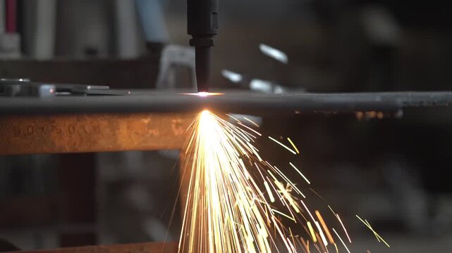 Experienced Machinist Cutting Steel with Industrial Metal Cutting Machine in Local Engineering Workshop	