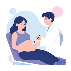 Fototapeta premium Doctor performing ultrasound checkup for pregnant woman in clinic with ultrasound pregnancy pregnant obstetrician prenatal healthcare gynecology examination maternity