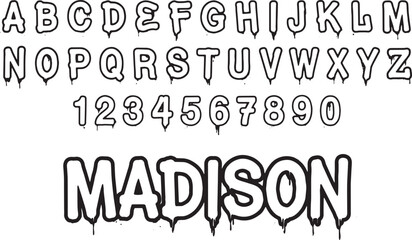 Obraz premium Dripping liquid alphabet and number font