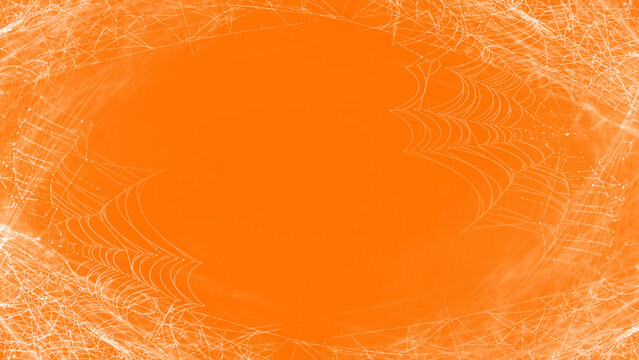 frame made of real creepy spider webs silhouette  - Halloween spider web texture, spiderweb decoration template, isolated on orange background