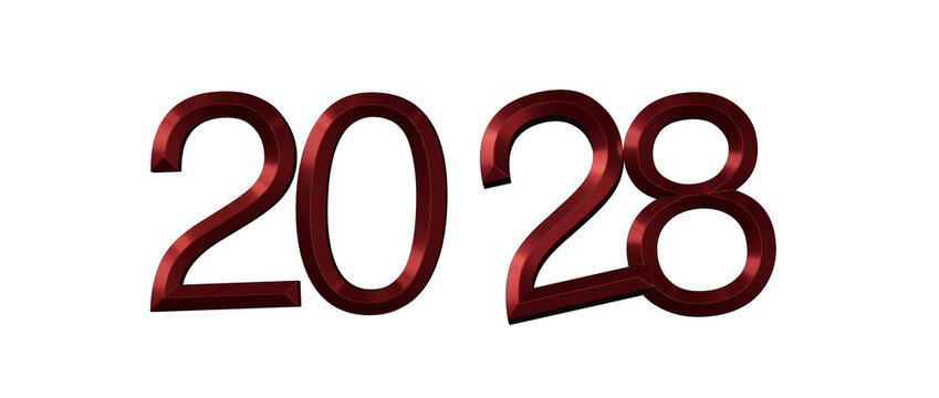 2028 new year celebration design with maroon numbers on isolated background. Good for hol