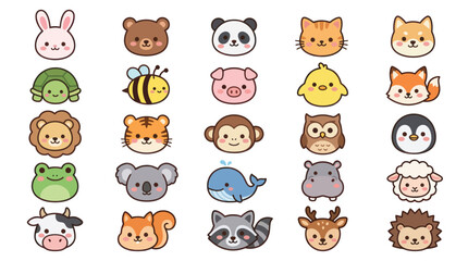 Fototapeta premium Collection of 25 cute animal head avatar icons.