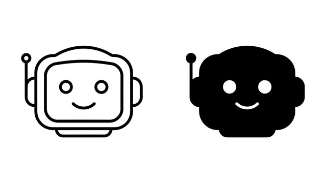 Robot Icon Duo: A playful, friendly robot face presented in both outline and solid silhouette, symbolizing artificial intelligence and modern technology.