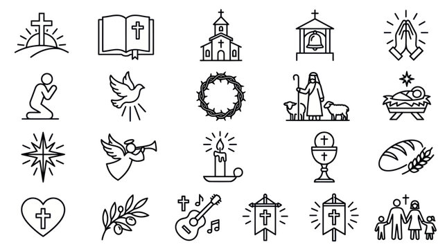 Christian religious icons set for church and faith.