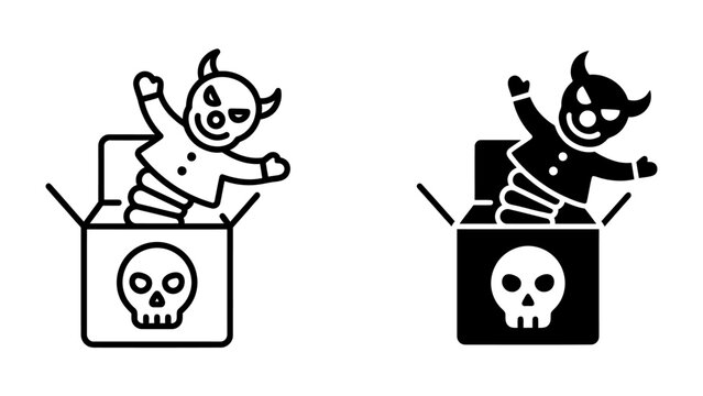 Jack in the Box Scare: A sinister jack-in-the-box with devilish horns and a skull on its box pops out, embodying surprise and mischief.