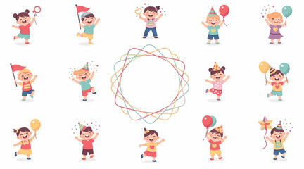 Fototapeta premium happy children playing with balloons and flags