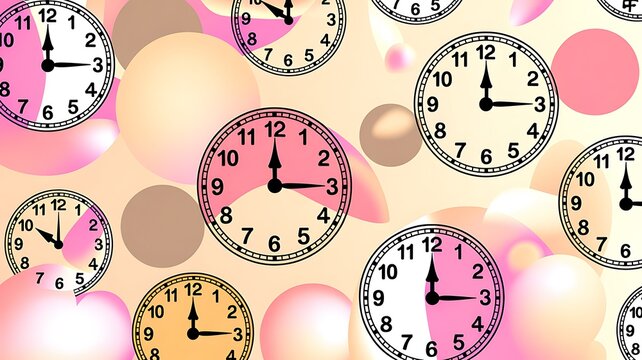 Clocks, Time, Analog Clock Faces, Pink, Yellow, Brown Background