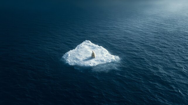 A Lone Polar Bear on a Diminishing Ice Floe, Symbolizing Climate Change