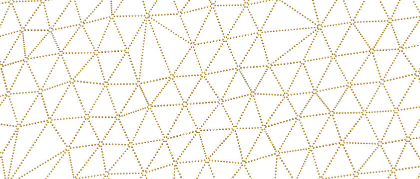 Elegant geometric pattern featuring interconnected triangles filled with golden dots on a white back
